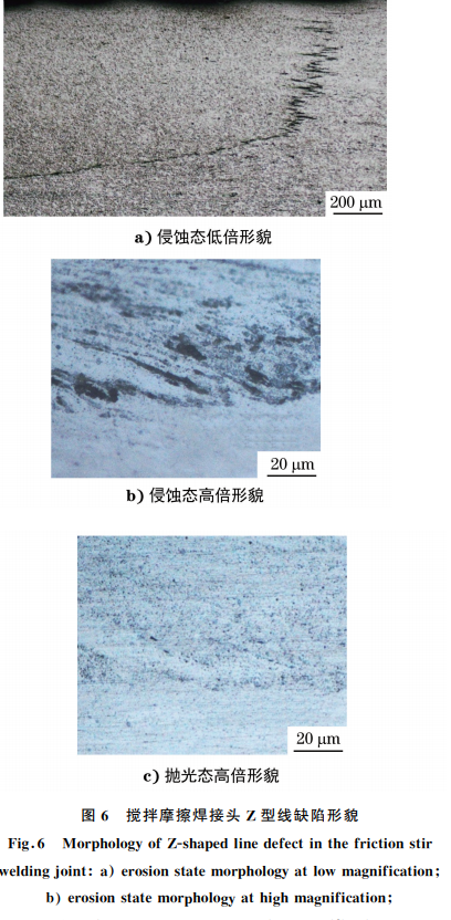 圖６ 攪拌摩擦焊接頭 Z型線(xiàn)缺陷形貌